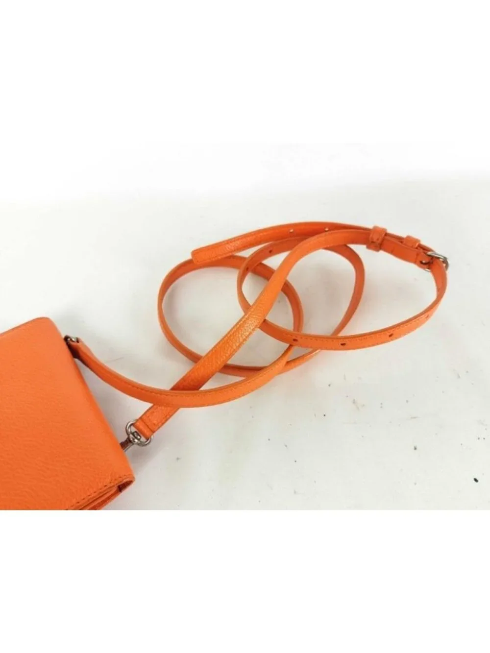 Balenciaga Phone Shoulder Cash Card Holder Orange Leather